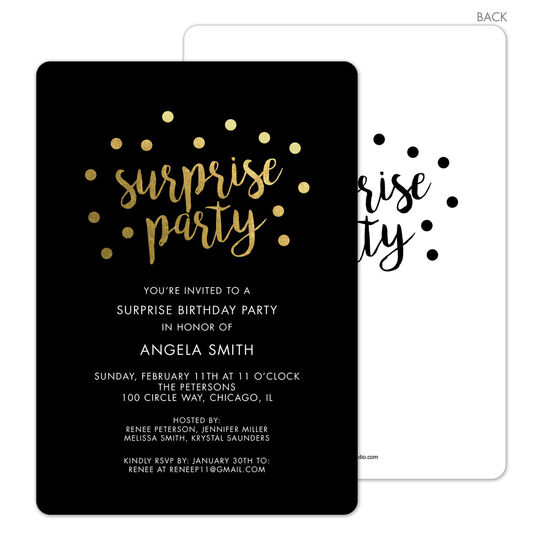 Black Surprise Party Confetti Dot Invitations